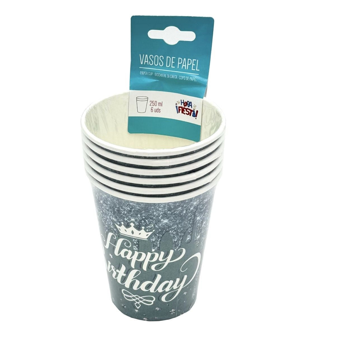 Vasos Happy Birthday Azul 250 ml 6 uds