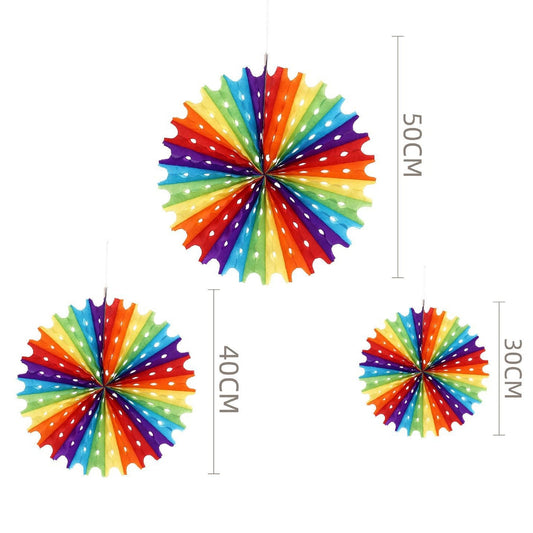 Abanicos de Papel Arcoíris 3 piezas 50, 40 y 30 cm