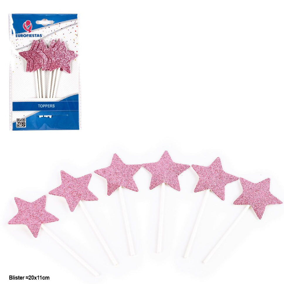Toppers Estrellas con Purpurina 6 uds