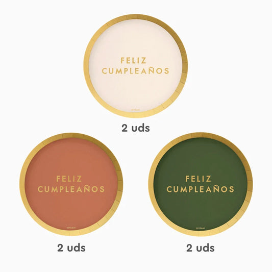 Plato Cartón Llano Cumple Cálido 6 uds