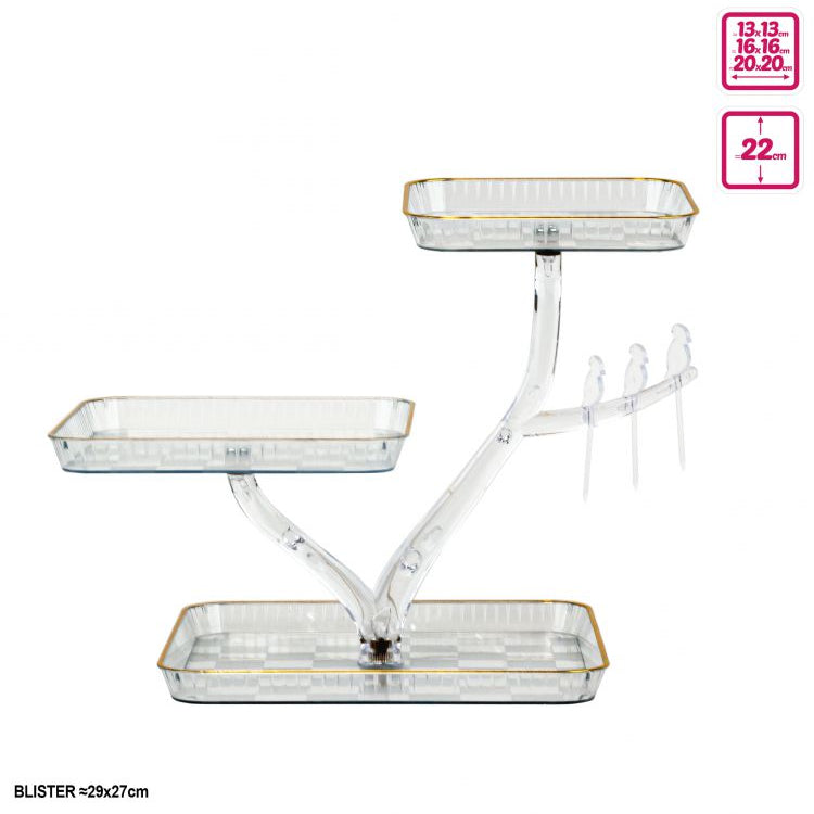 Expositor Plástico 3 Bandejas Redondas Asimétrico | 20+16+13cm H22cm