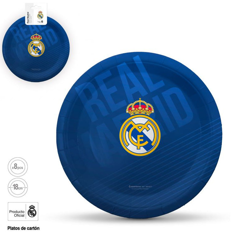 Plato Cartón Real Madrid Escudo Azul Marino 18cm 8uds