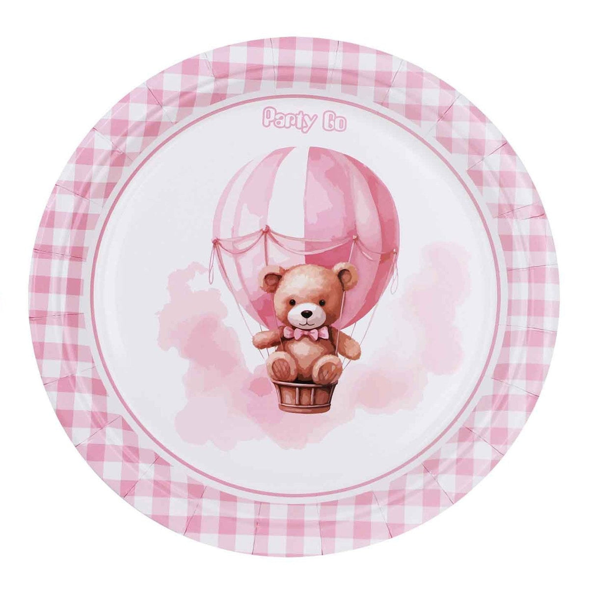 Platos Papel Osito en Globo Aerostático Rosa 23 cm 6 uds
