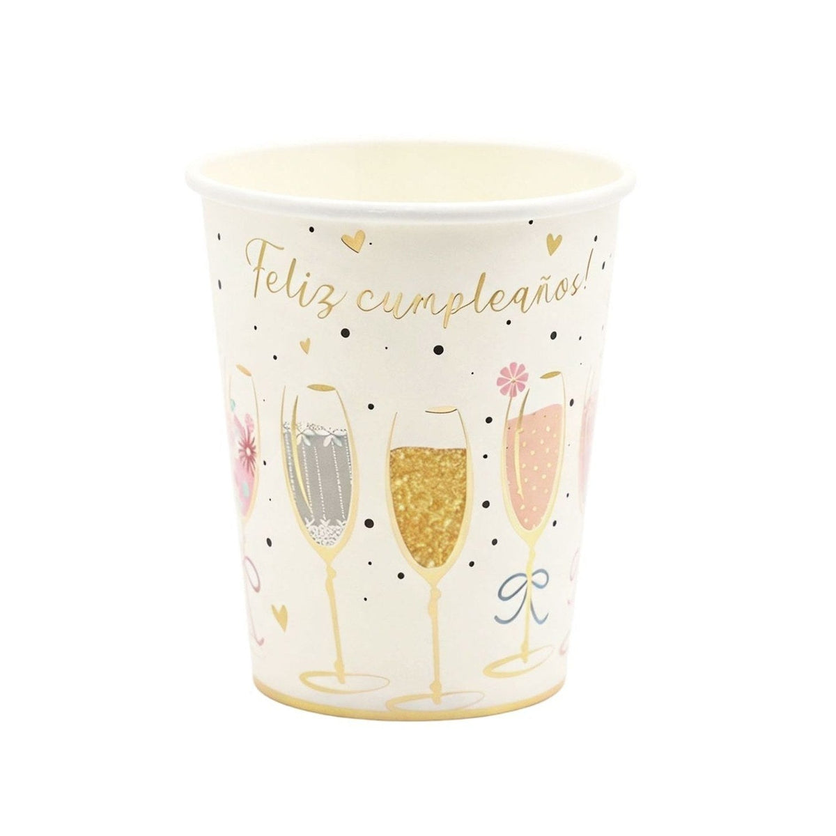 Vasos Papel Feliz Cumpleaños Copas de Champán 250 ml 6 uds