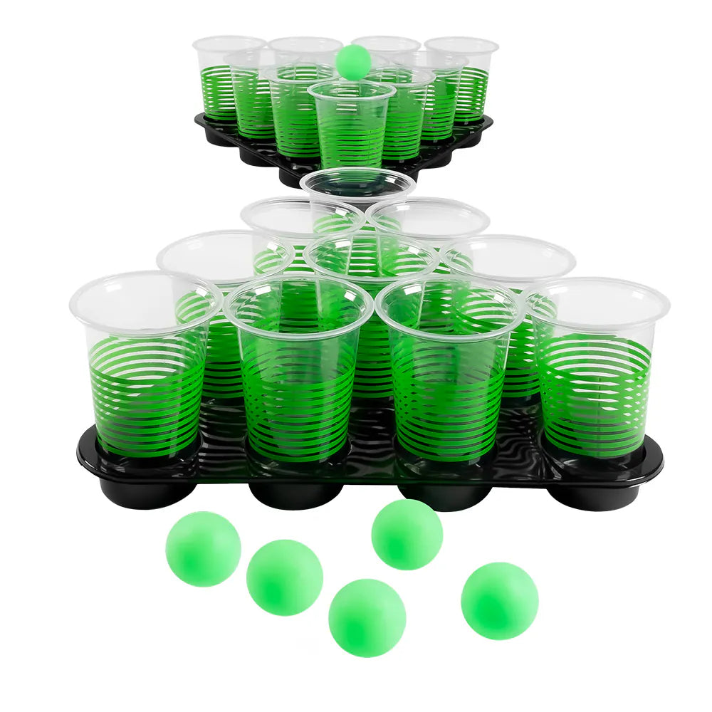 Juego de Beber Beer Pong Deluxe 20 Vasos, 6 Pelotas y 2 Bandejas