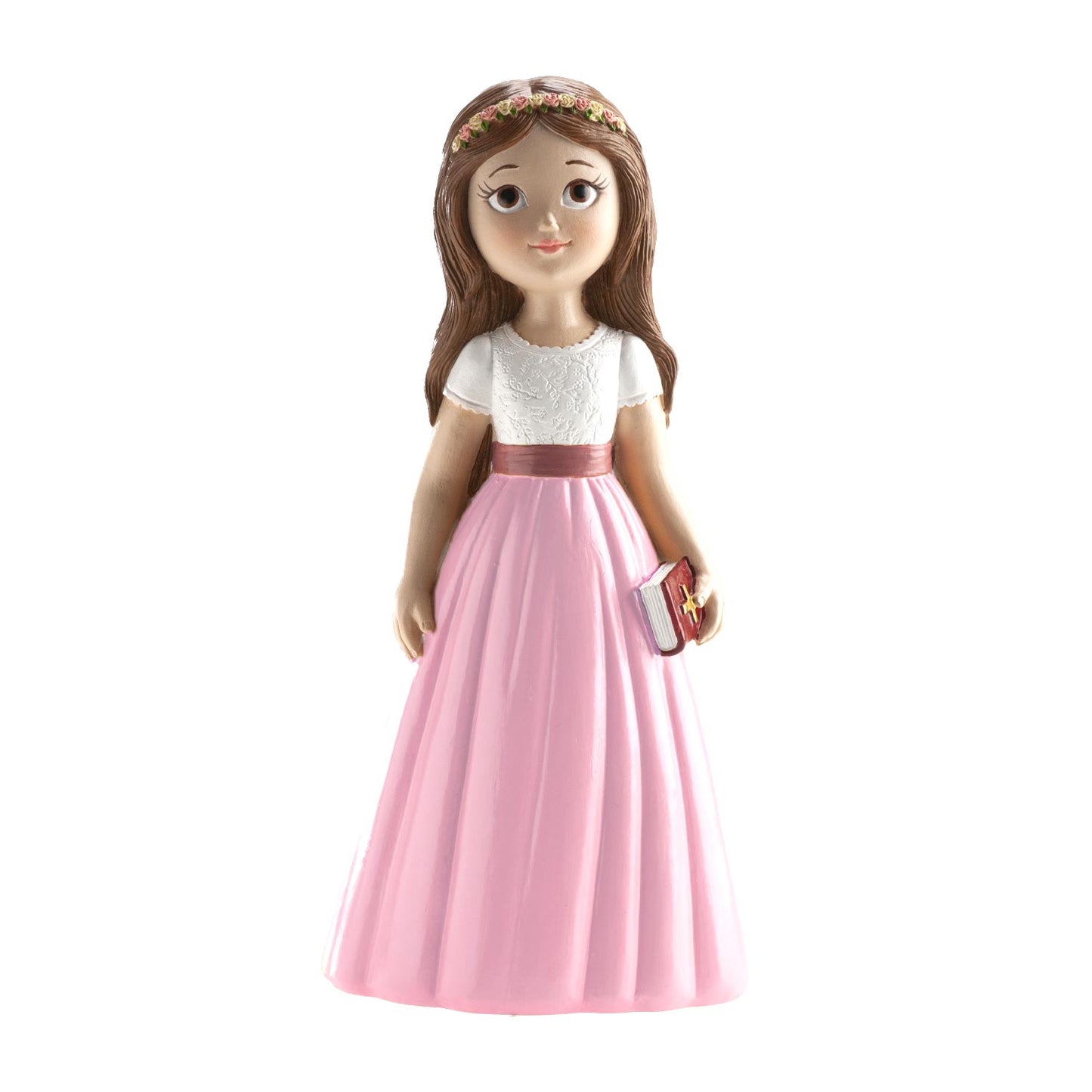 Figura Tarta Primera Comunión Niña Falda Rosa 16 cm