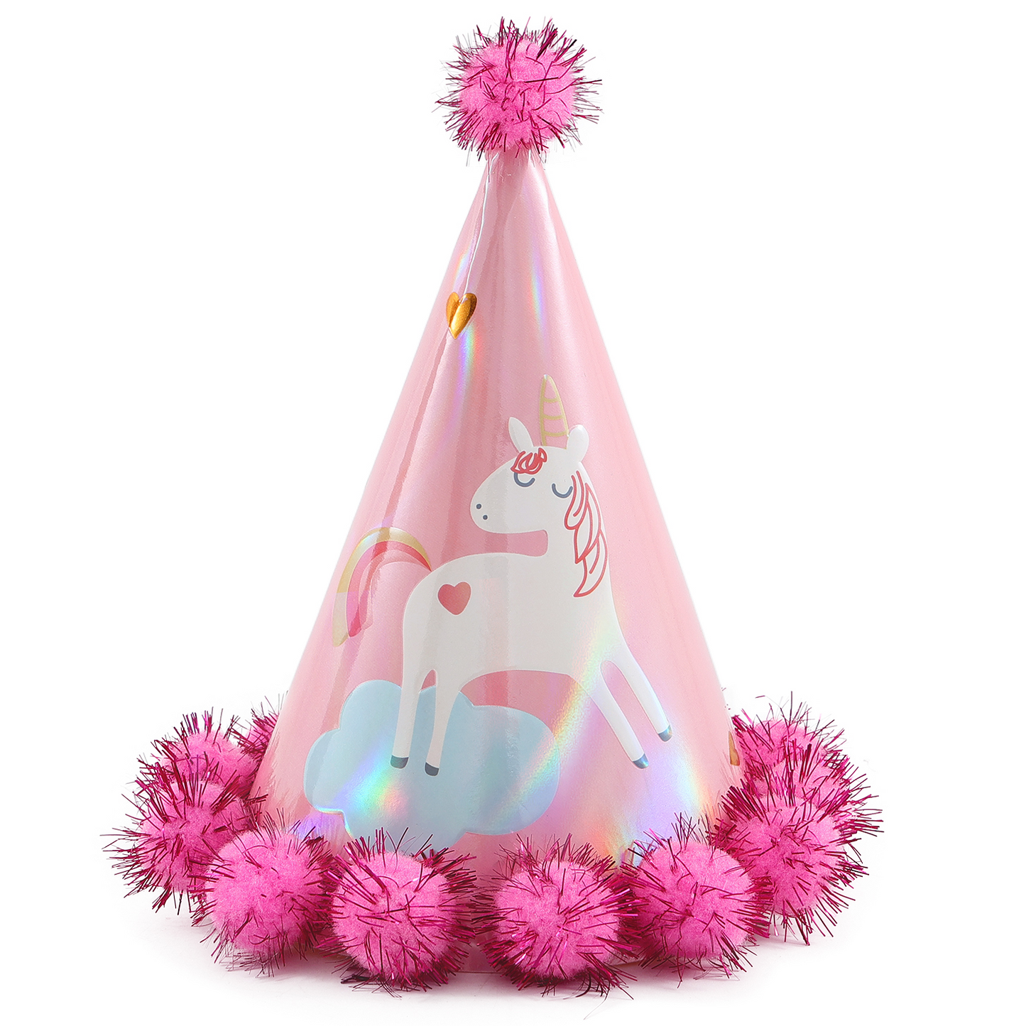 Gorro Unicornio con Pompones Rosa 11x17cm