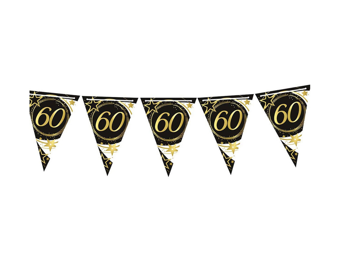 Guirnalda Banderines Oro Negro Cumpleaños 18/20/30/40/50/60 – 3m