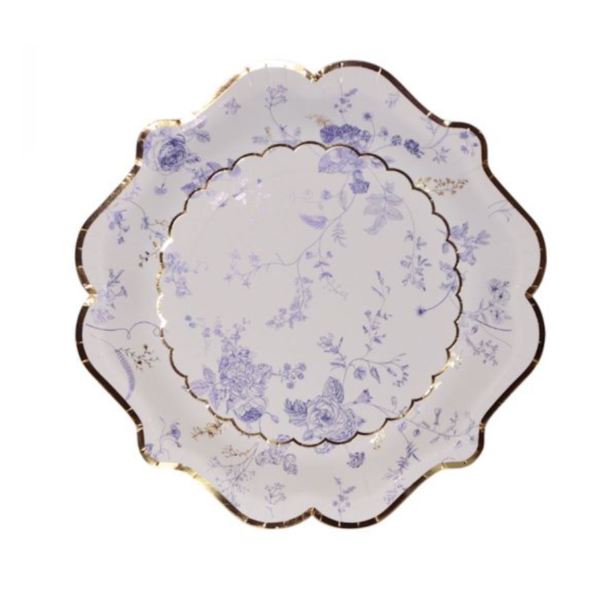 Plato Cartón Floral Borde Dorado 23 cm 6 uds