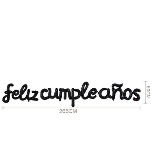 Globos Foil Feliz Cumpleaños Letras Cursivas Enlazadas 265 x 50 cm 3 piezas