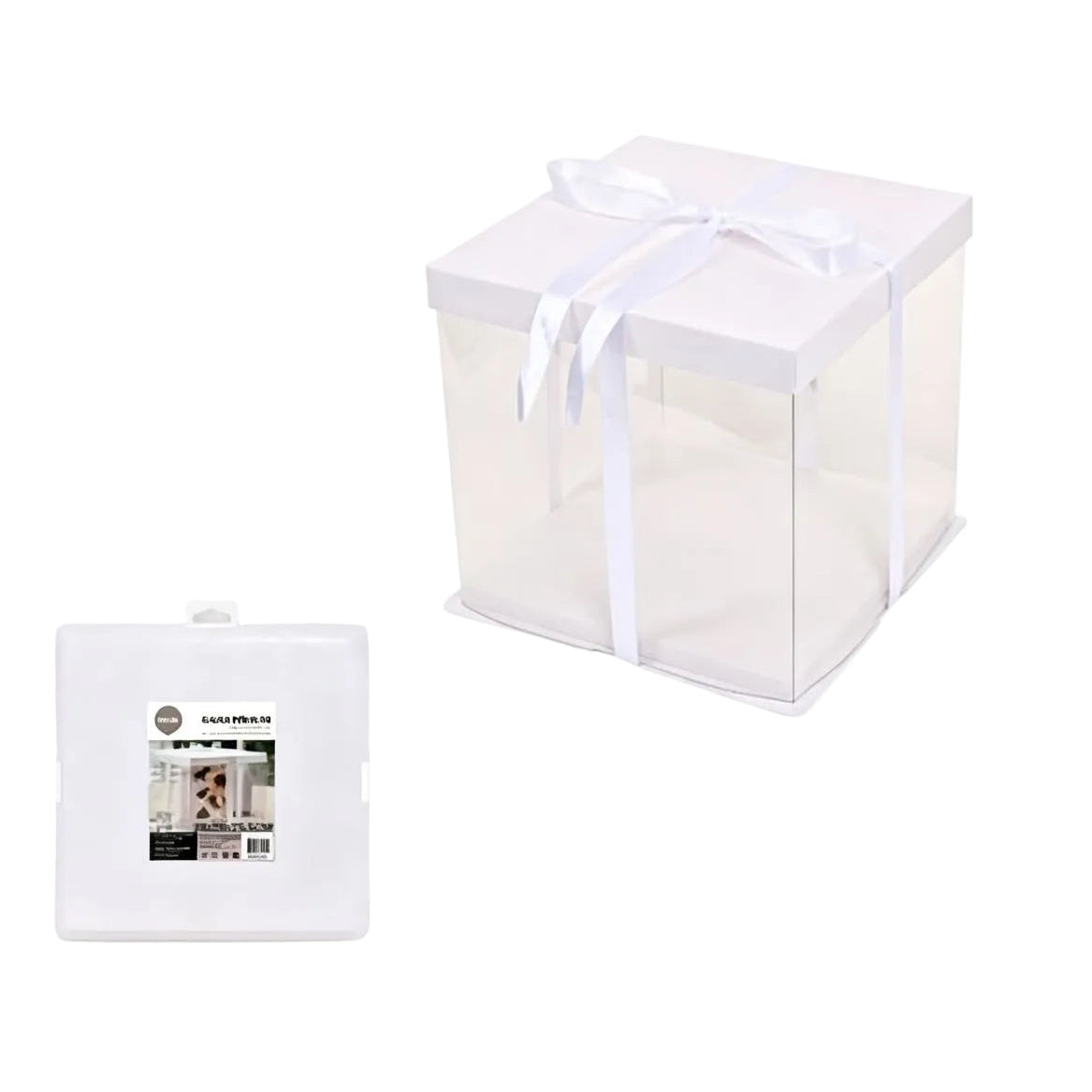 Caja Cuadrada para Pasteles 4 Lados Transparentes con Tapa Blanca varios tamanos