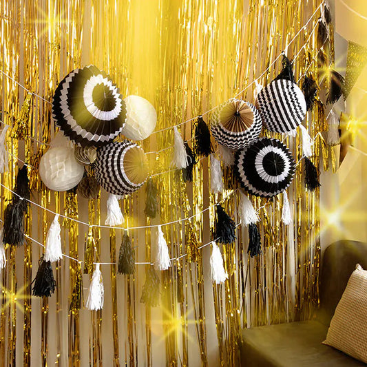 Set 2 Farolillos de Papel Party Time Dorado y Negro Ø25/30 cm