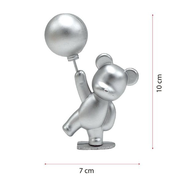 Topper Osito con Globo 7x10cm | Rosa, Plata y Blanco