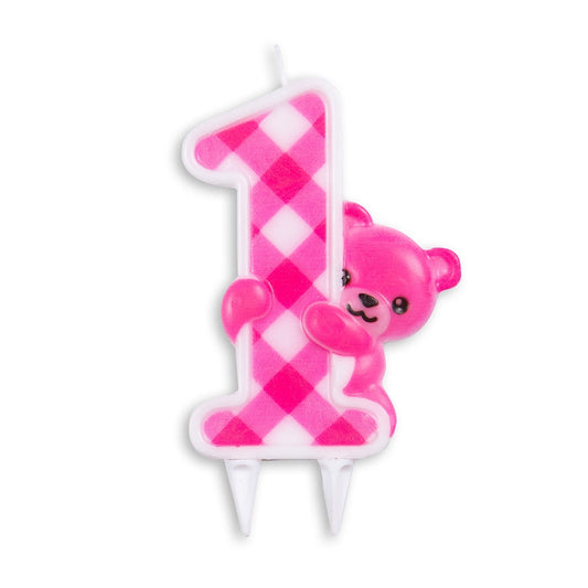 Vela Número 1 Osito Cumpleaños 9,7cm – Azul / Rosa