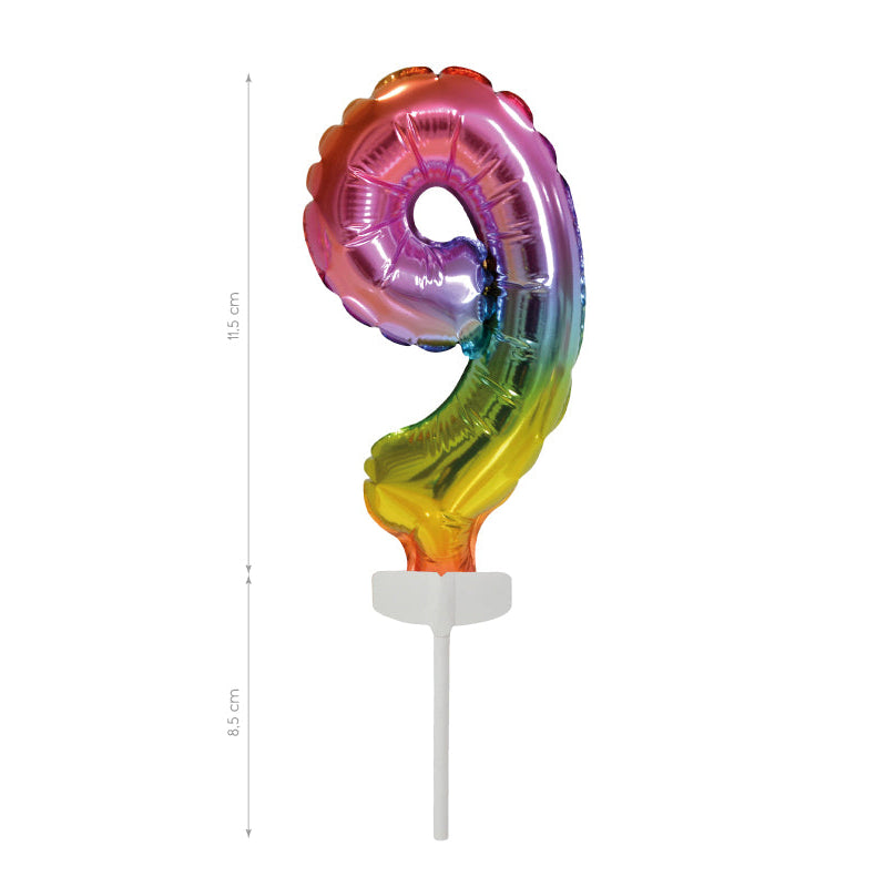 Cake Topper Mini Globo Rainbow Número 0-9 11.5cm