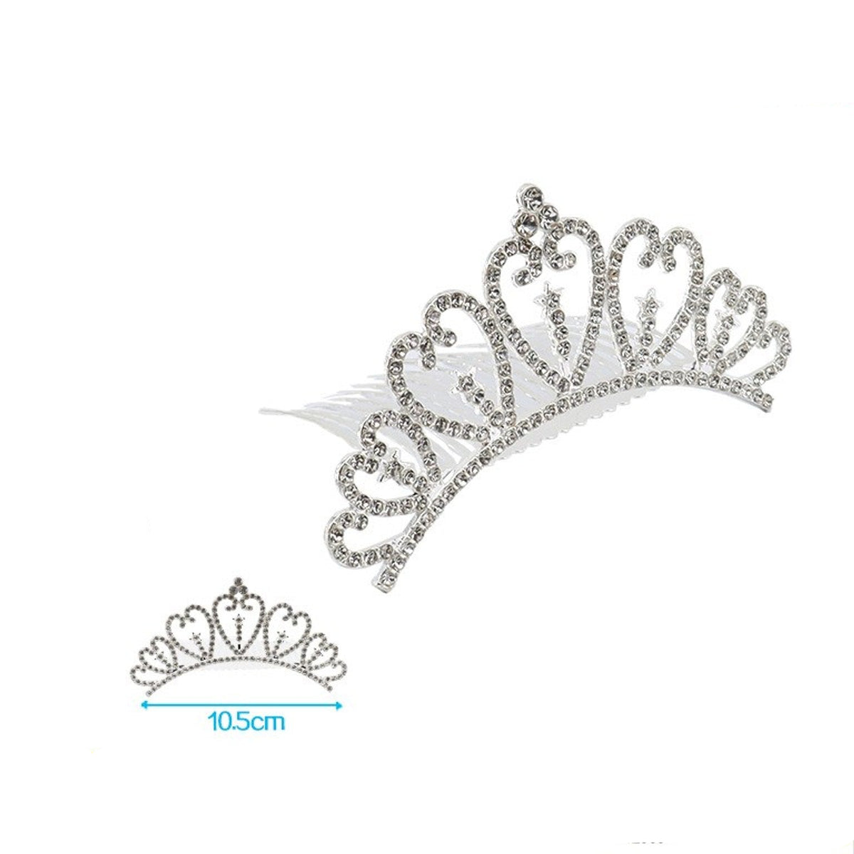 Corona Tiara de Metal Plateada con Strass y Gemas 11 cm