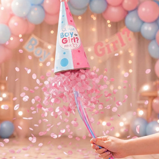 Cono Confetti «Boy / Girl» 18 cm | Azul y Rosa