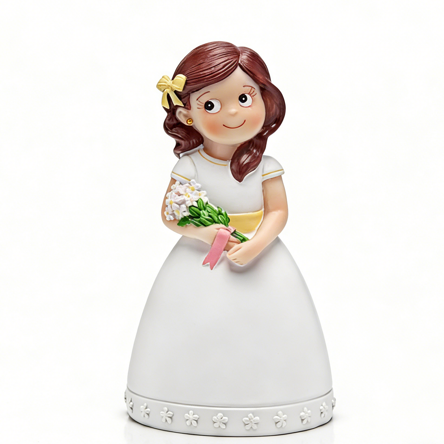 Figura Tarta Niña Comunión con Ramo de Flores 17 cm