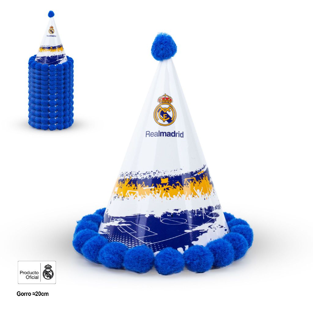 Gorro Fiesta Real Madrid Afición con Pompones 20 cm