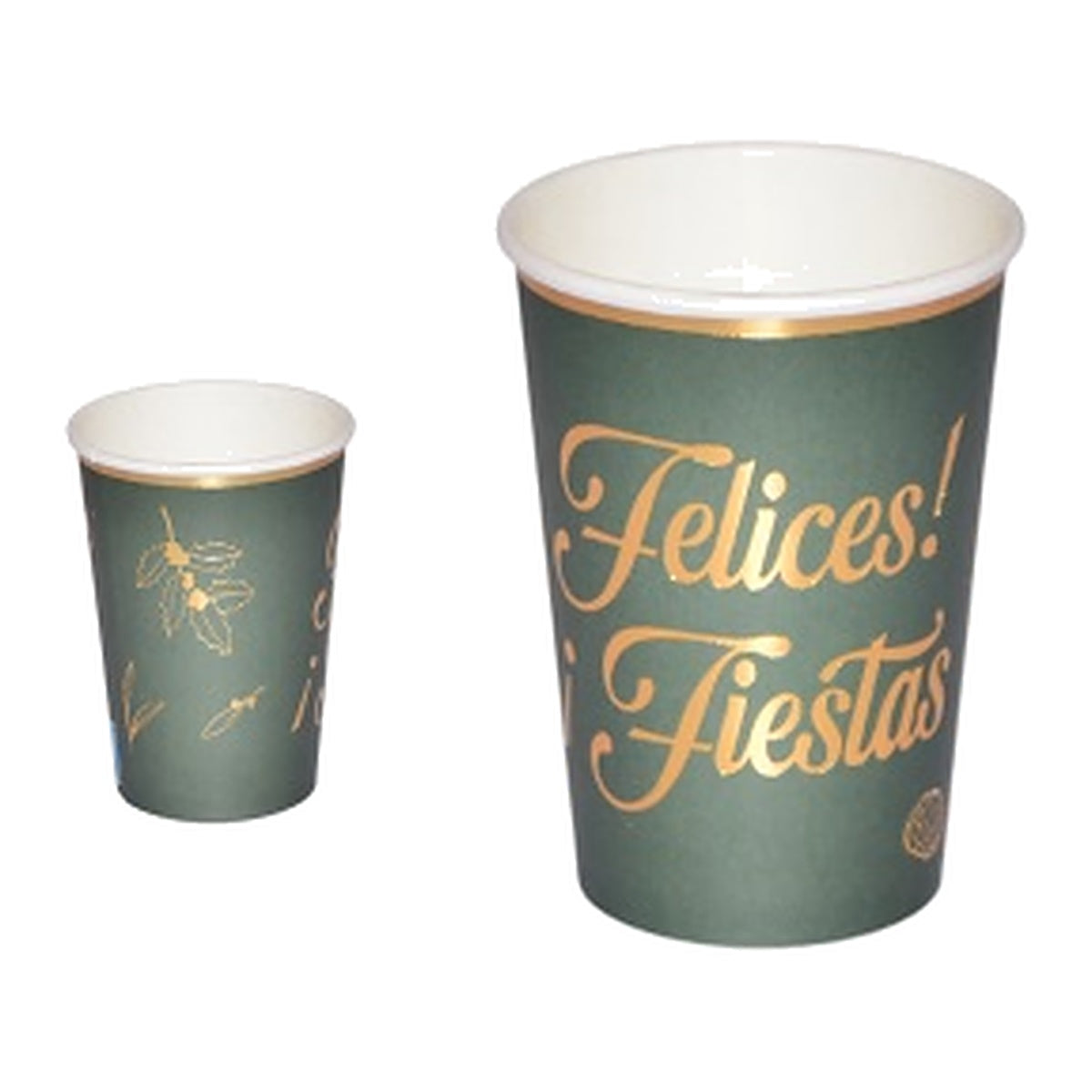 Vasos de Cartón Felices Fiestas Verde y Dorado 6 uds