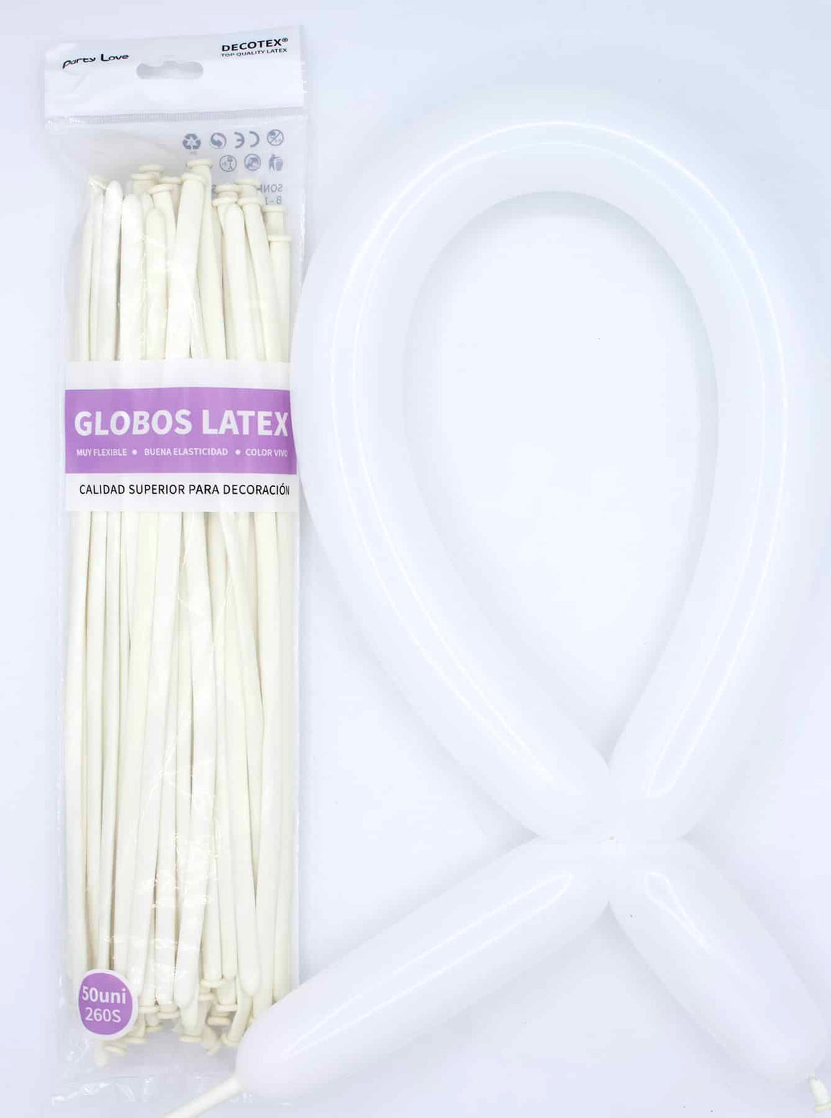 Globos Látex Largos 260s Colores Sólidos Pack 50 uds - Blanco - imagen 18