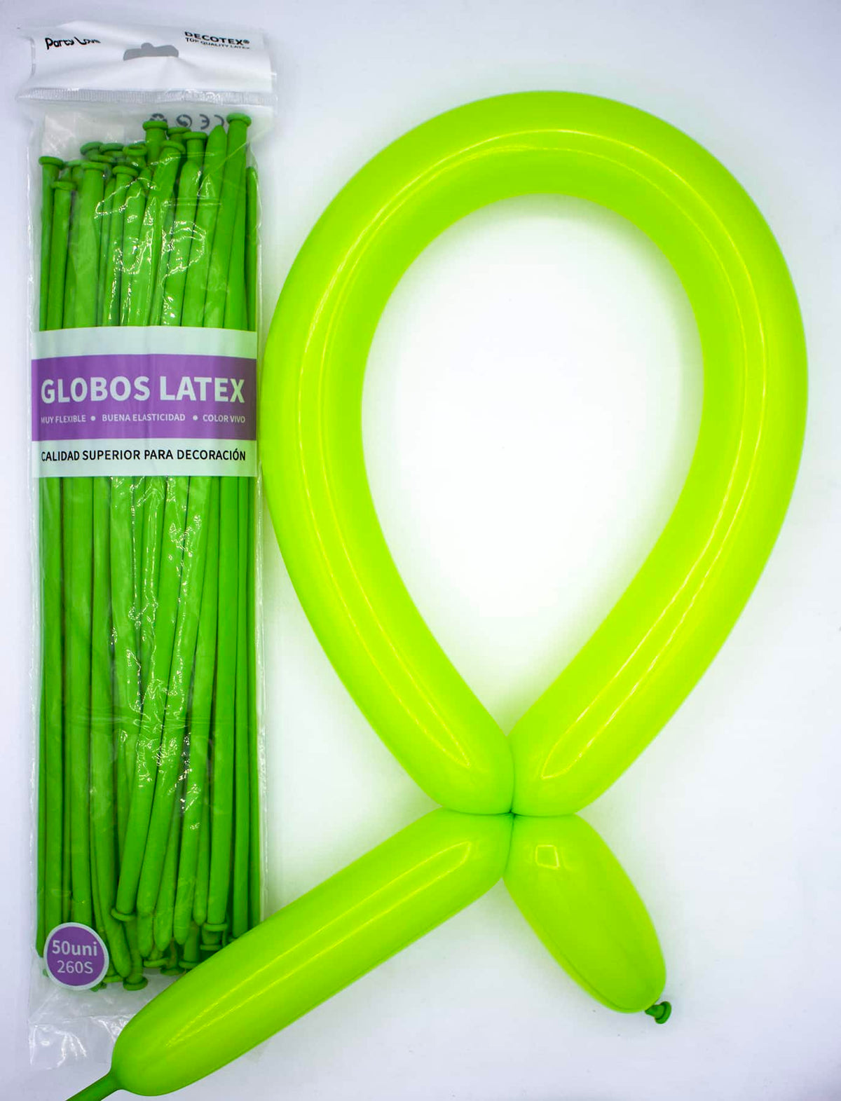 Globos Látex Largos 260s Colores Sólidos Pack 50 uds - Pistacho - imagen 6