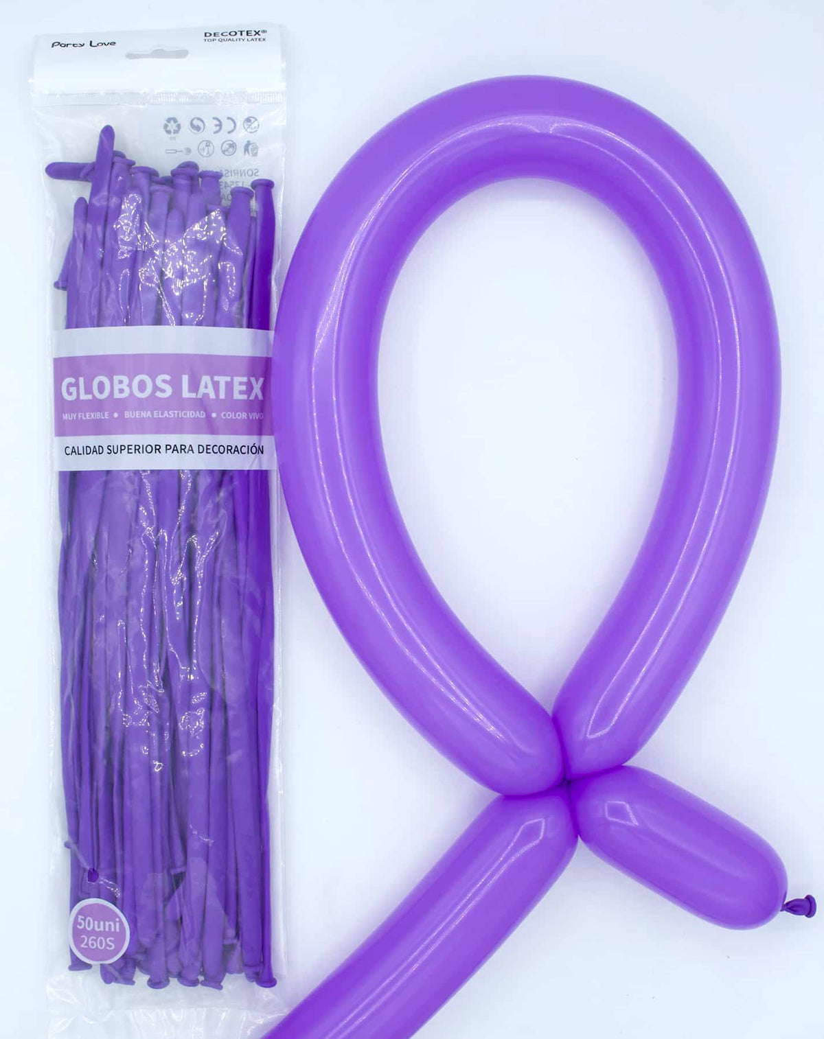 Globos Látex Largos 260s Colores Sólidos Pack 50 uds - Morado - imagen 9