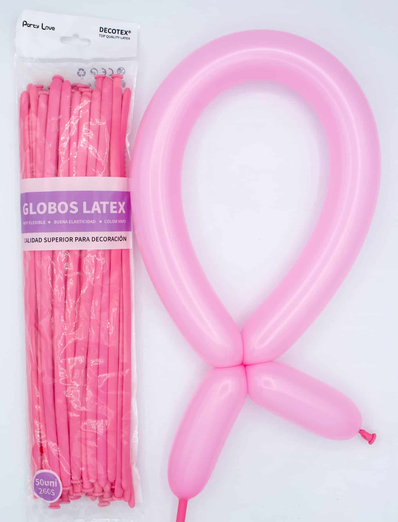 Globos Látex Largos 260s Colores Sólidos Pack 50 uds