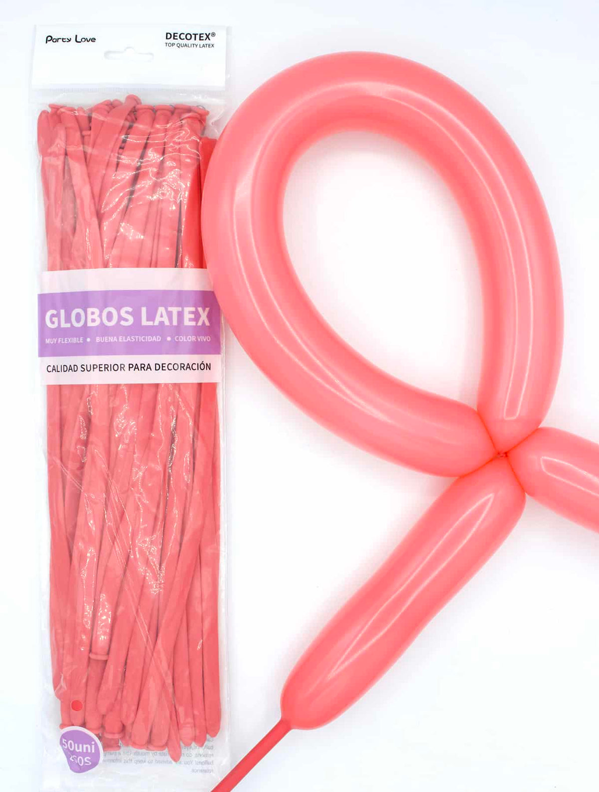 Globos Látex Largos 260s Colores Sólidos Pack 50 uds - Rojo pastel - imagen 11