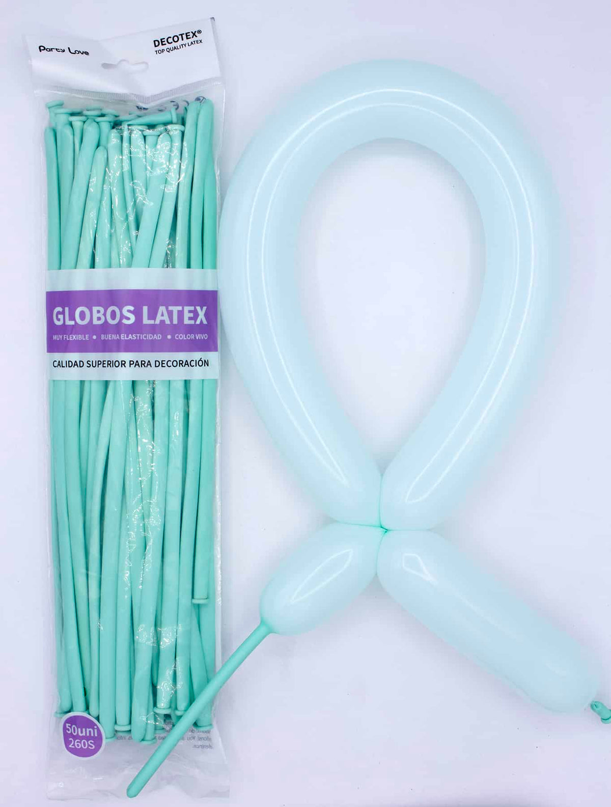 Globos Látex Largos 260s Colores Sólidos Pack 50 uds - Verde pastel - imagen 14