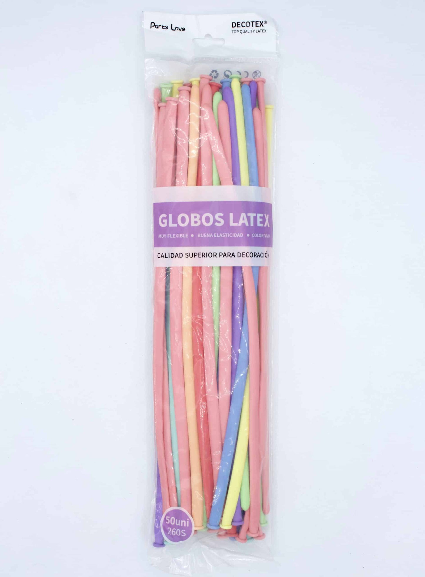 Globos Látex Largos 260s Colores Sólidos Pack 50 uds