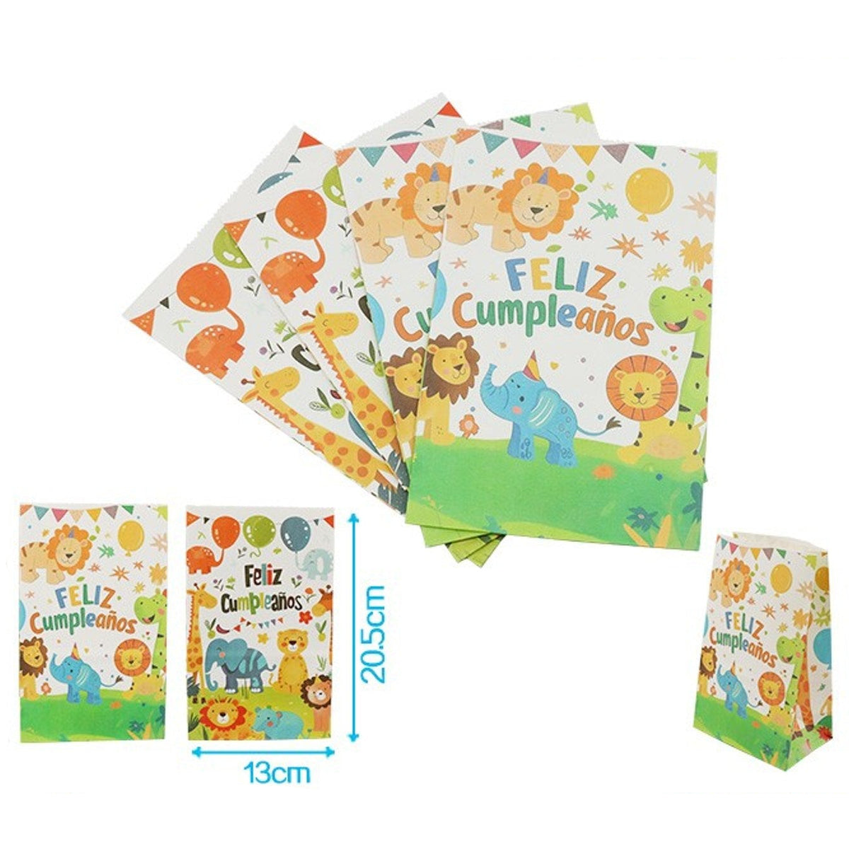 Bolsas de Papel Animales de la Selva Feliz Cumpleaños 13 x 20,5 x 8 cm 4 uds