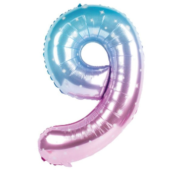 Globo Foil Número Gigante Galaxia Rosa y Azul 100 cm (40")