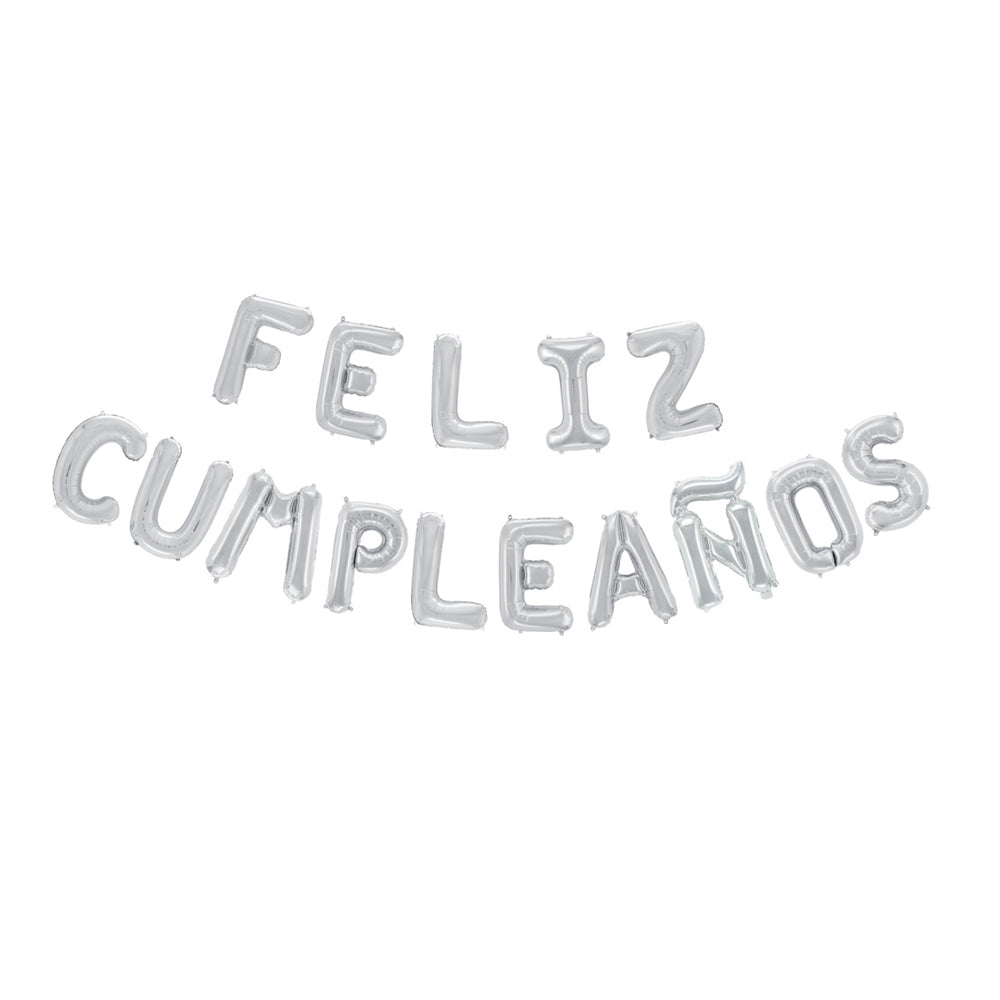Globo Foil Letra 'Feliz Cumpleaños' Plateado 40 cm (16")