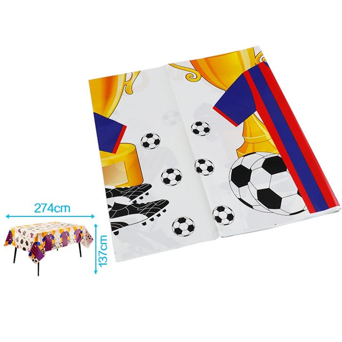 Mantel de Plástico Fútbol Copa y Balones 137 x 274 cm