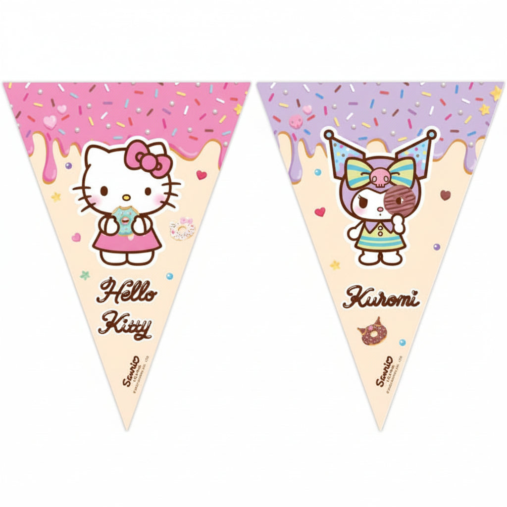 Banderín Papel Hello Kitty y Kuromi 2,3m
