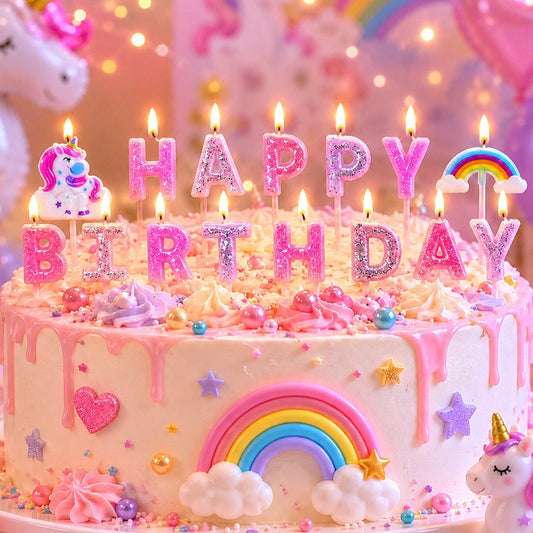 Velas Letras Happy Birthday Arcoíris Unicornio 15 uds