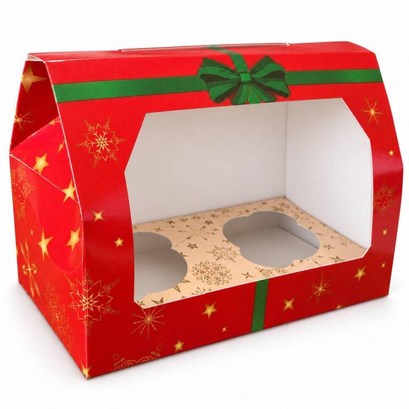Caja Navidad para 2 Cupcakes Roja