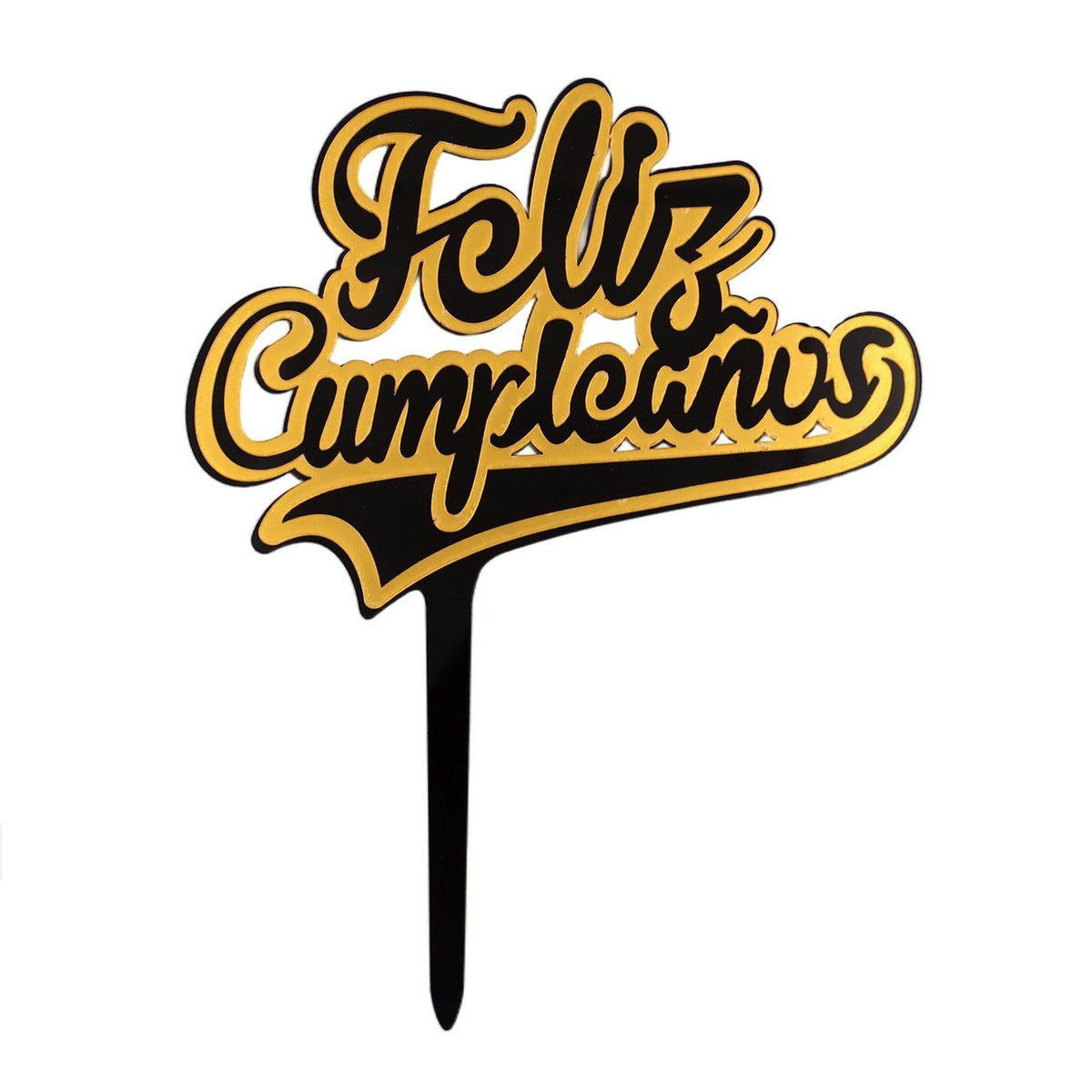 Topper Feliz Cumpleaños Acrílico Negro y Dorado 13 x 17 cm
