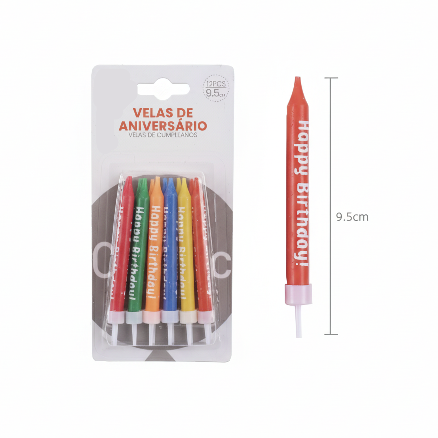 Vela multicolor con letras "Happy Birthday" 9.5cm- Pack 6uds