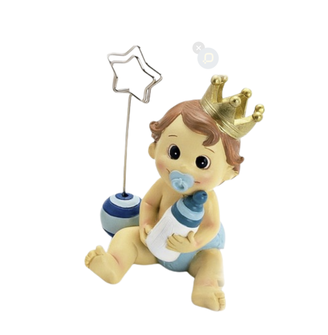 Sujeta-Tarjetas Niño Corona Celeste 7.5 cm | Figura Decorativa