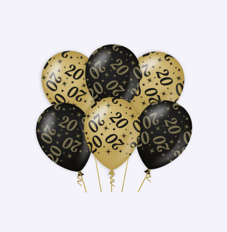 Set de Globos Latex Oro Negro Cumpleanos 18 20 25 30 40 50 60 65 70 75 80 90 100 años 30 cm 6 uds