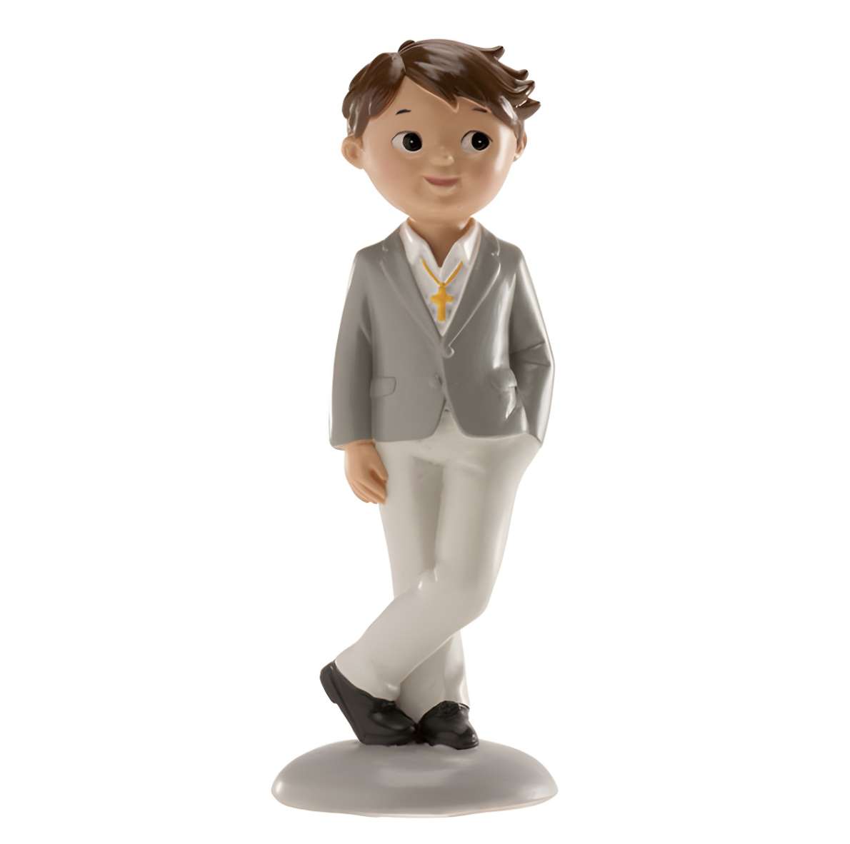 Figura Tarta Primera Comunión Niño Moreno Chaqueta Gris 15 cm