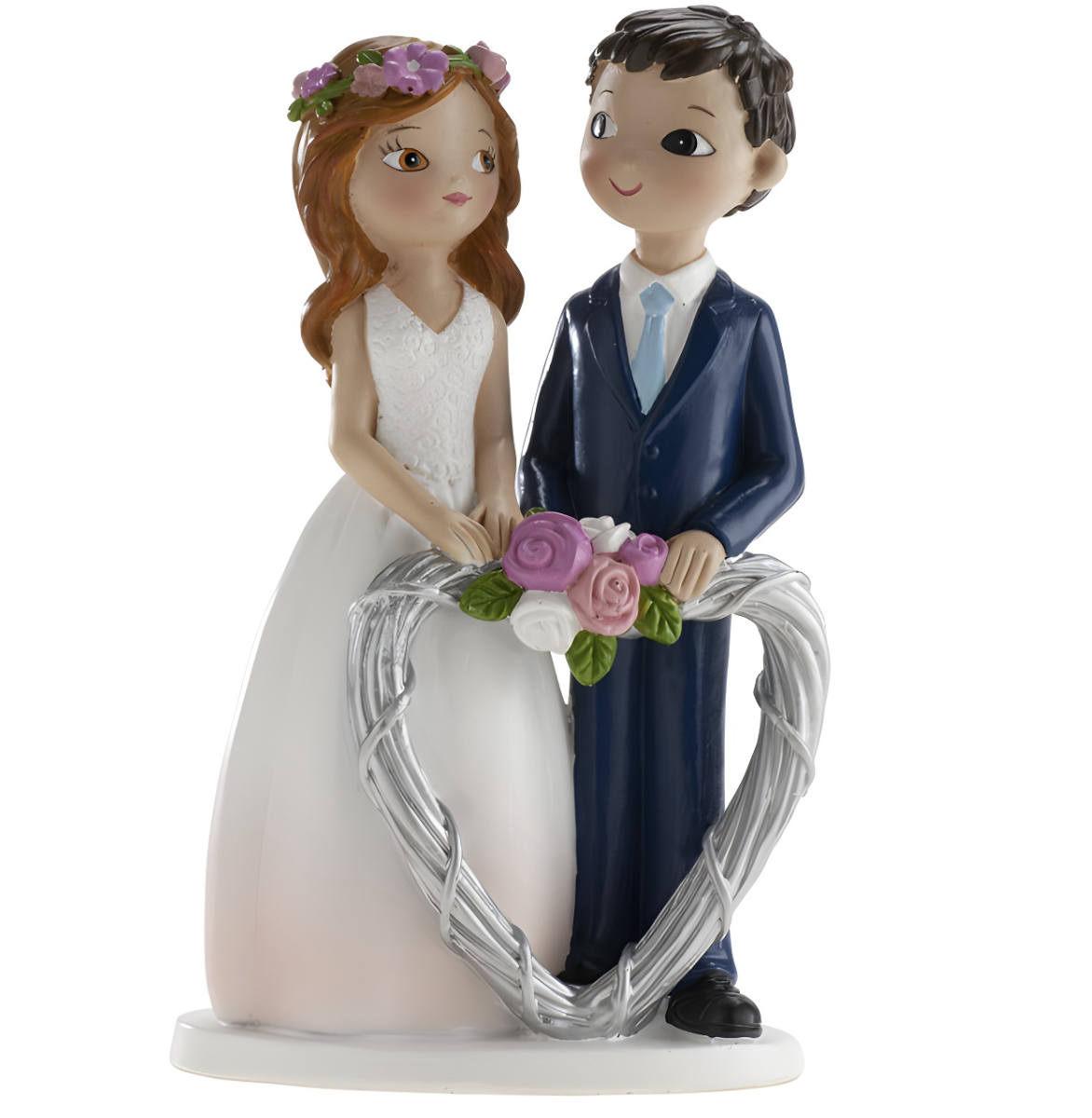 Figura Tarta Boda Novios con Corazón Plateado 16 cm
