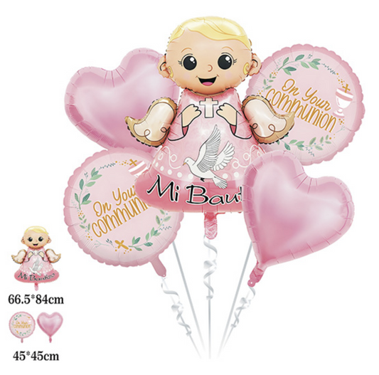 Set 5 Globos Foil Bautizo Niño/Niña