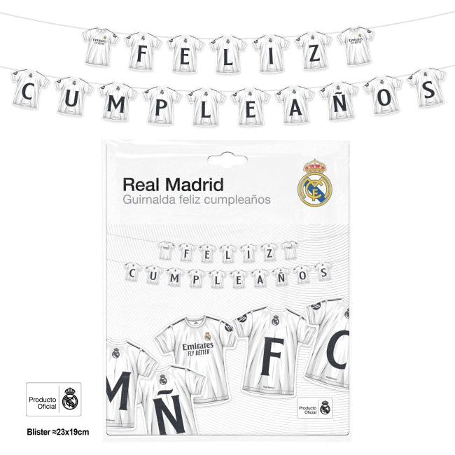 Guirnalda Feliz Cumpleanos Real Madrid Oficial 17 Banderines Decoracion Futbol