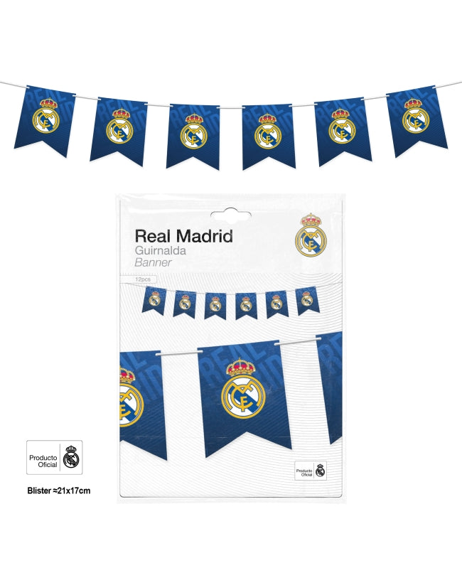 Guirnalda 12 Banderines Azul Real Madrid Oficial Decoracion Futbol