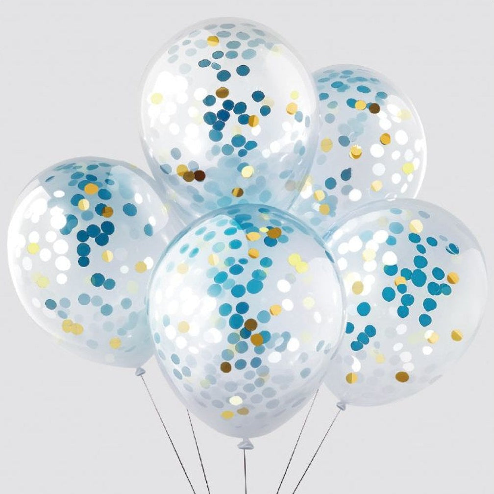 Globo de Látex con Confeti Transparente 30 cm (12") 5 uds