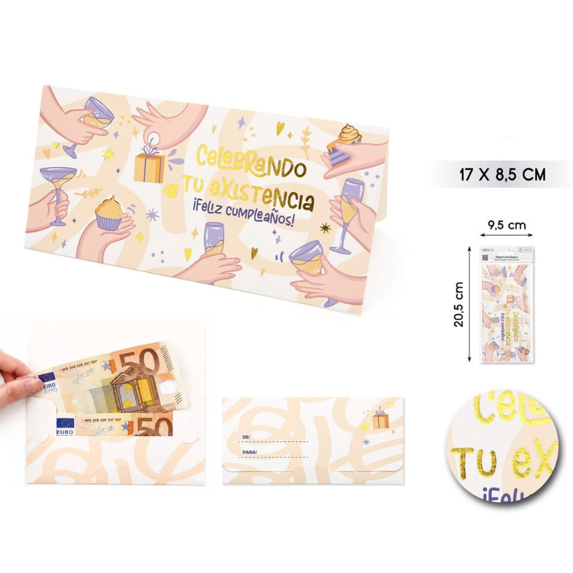 Sobre Feliz Cumple 17x8.5 cm Pack 3 uds