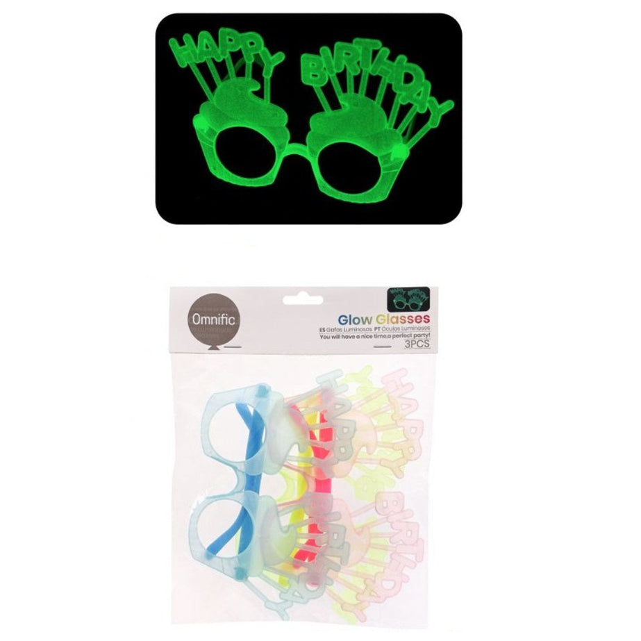 Gafas Luminosas Happy Birthday Brillan en la Oscuridad 18,6 x 17 cm 3 uds